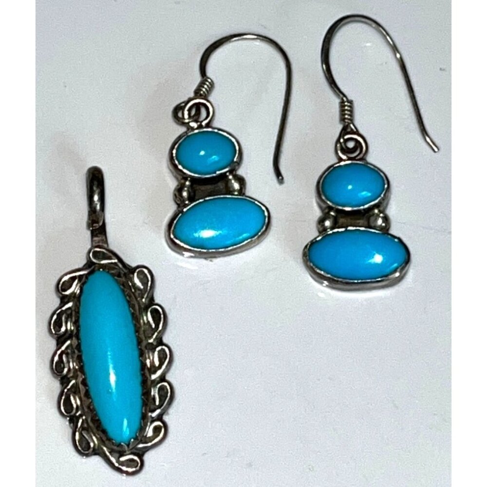 Boho Turquoise Silverplate Pendant & Dangle Earrings Womens Jewelry